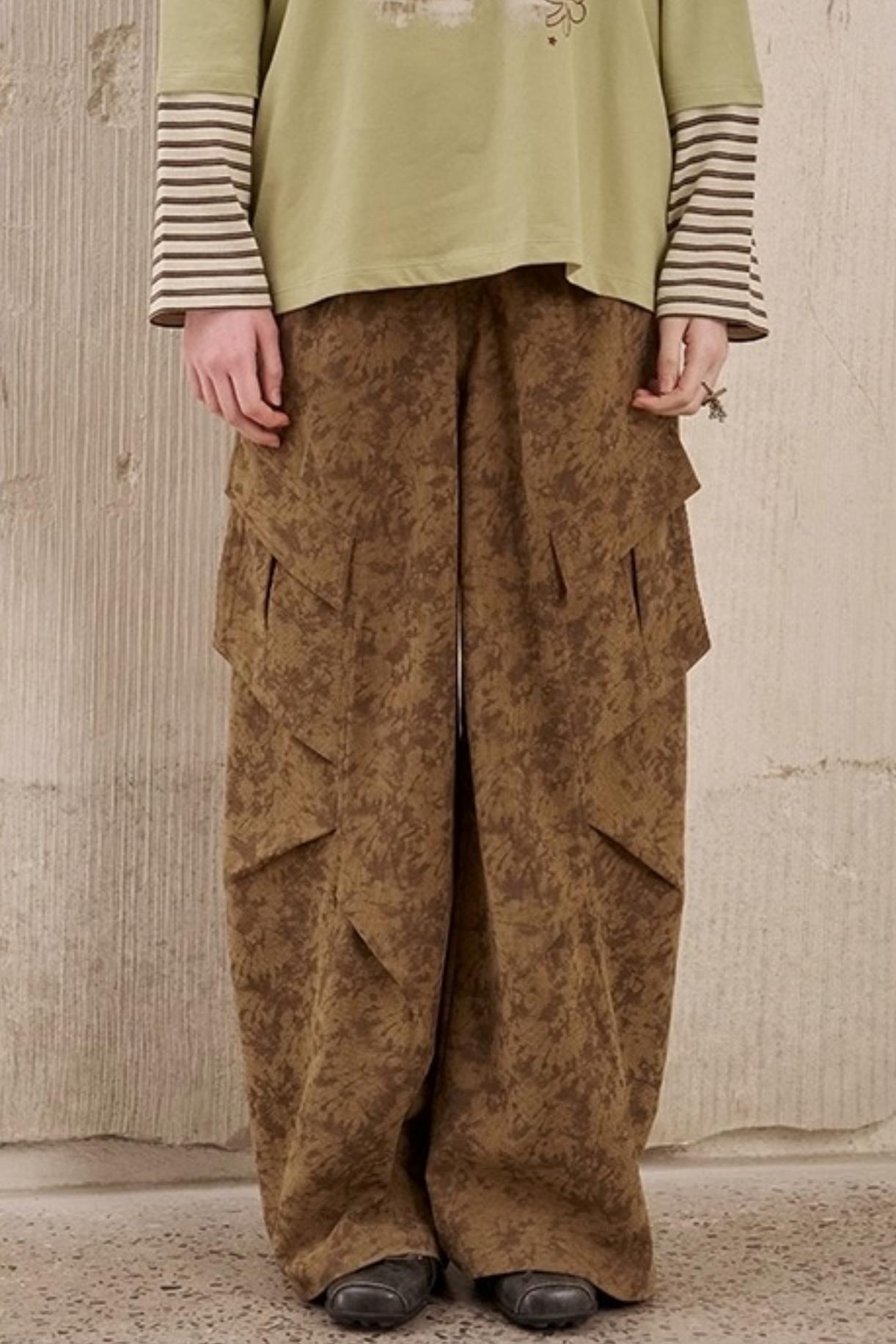 Vintage Print Loose Cargo Pants
