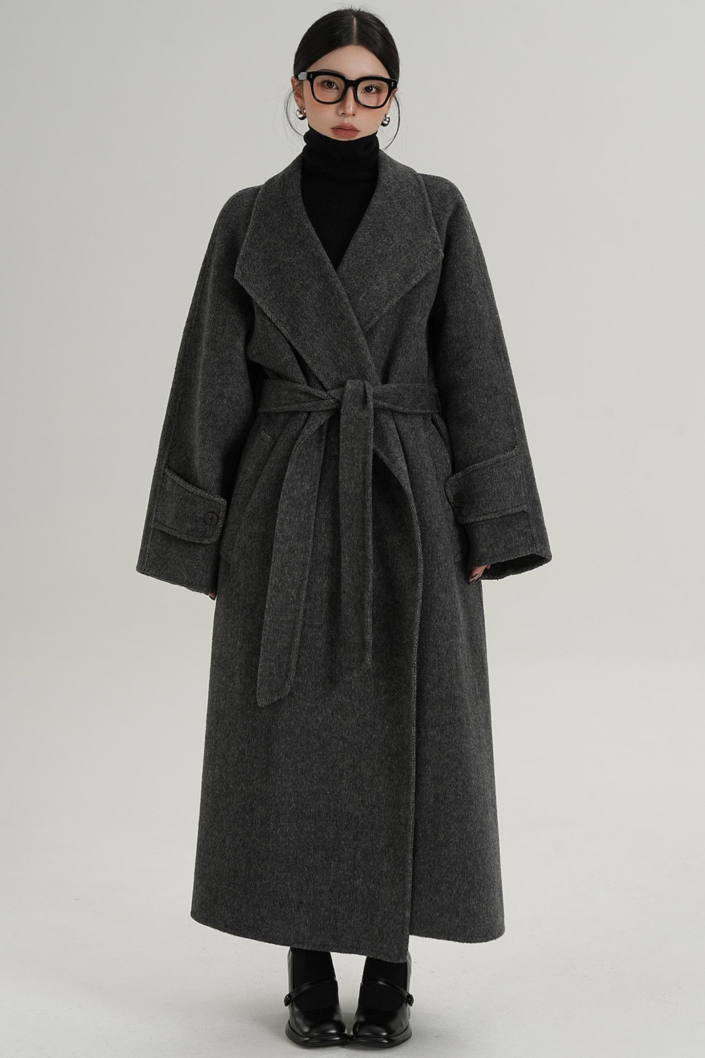 High-End Long Lapel Wool Reversible Coat