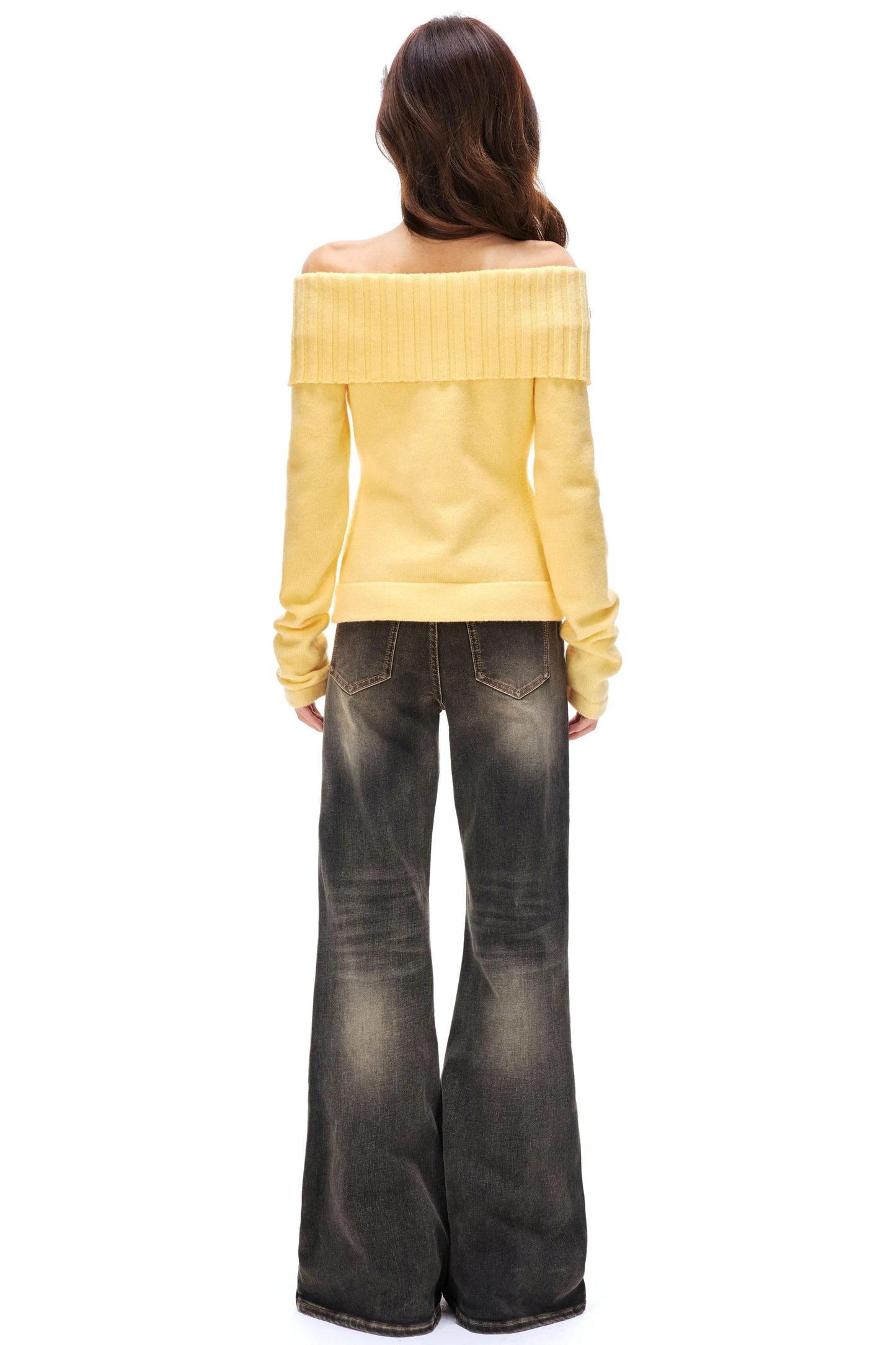 Colorful Button Off-Shoulder Knit Sweater