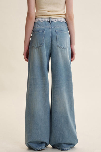 Lace Patchwork High-Rise Jeans