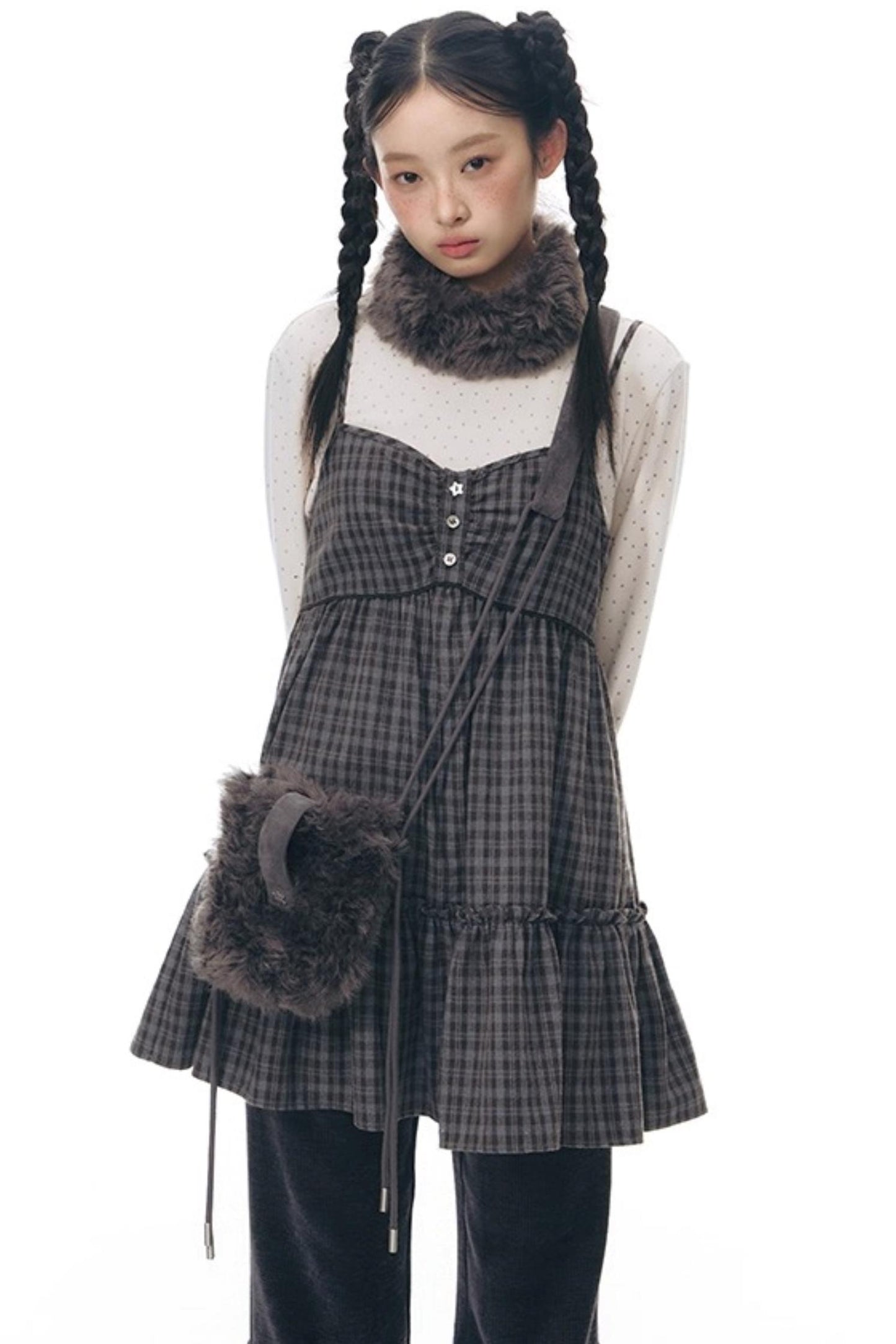 Plaid Ruffled Camisole Dress