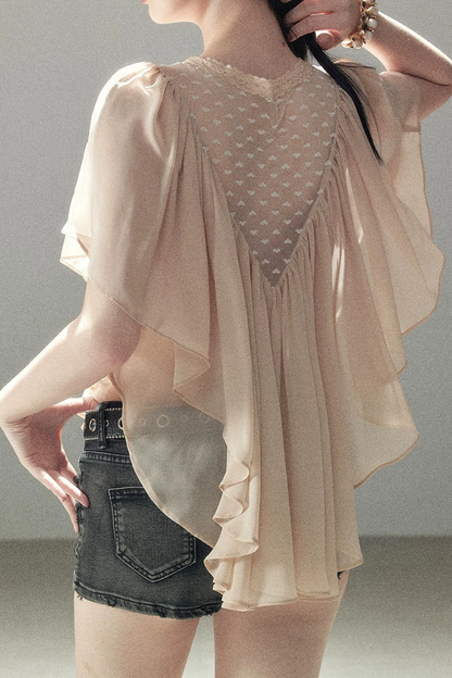 Lace Chiffon Ruffle Top
