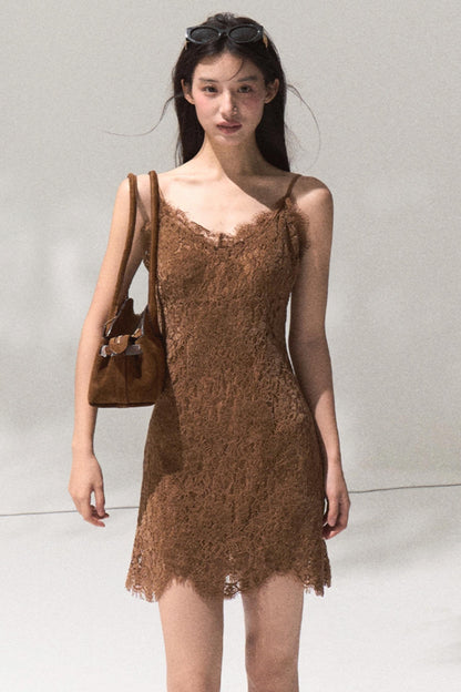 Velvet Lace Slim Silhouette Dress