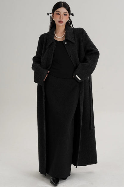 Elegant Extra-Long Wool Coat
