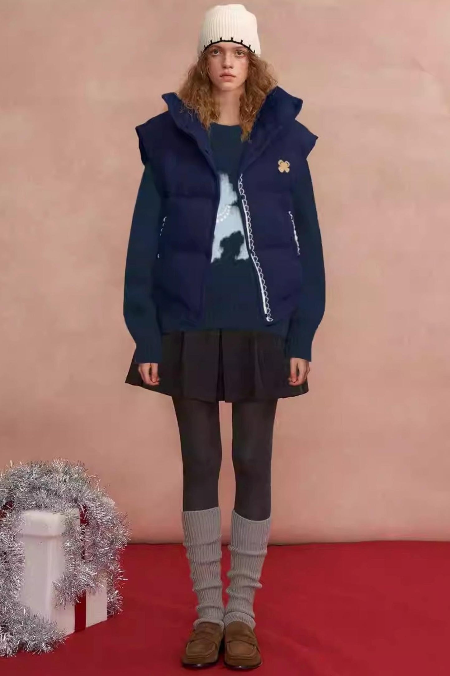 Lace Patchwork Stand Collar Puffer Vest