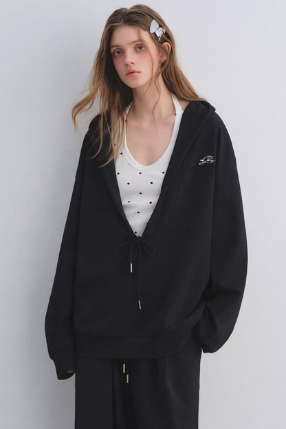 Polka Dot Hooded Vest Sweatshirt Set-Up