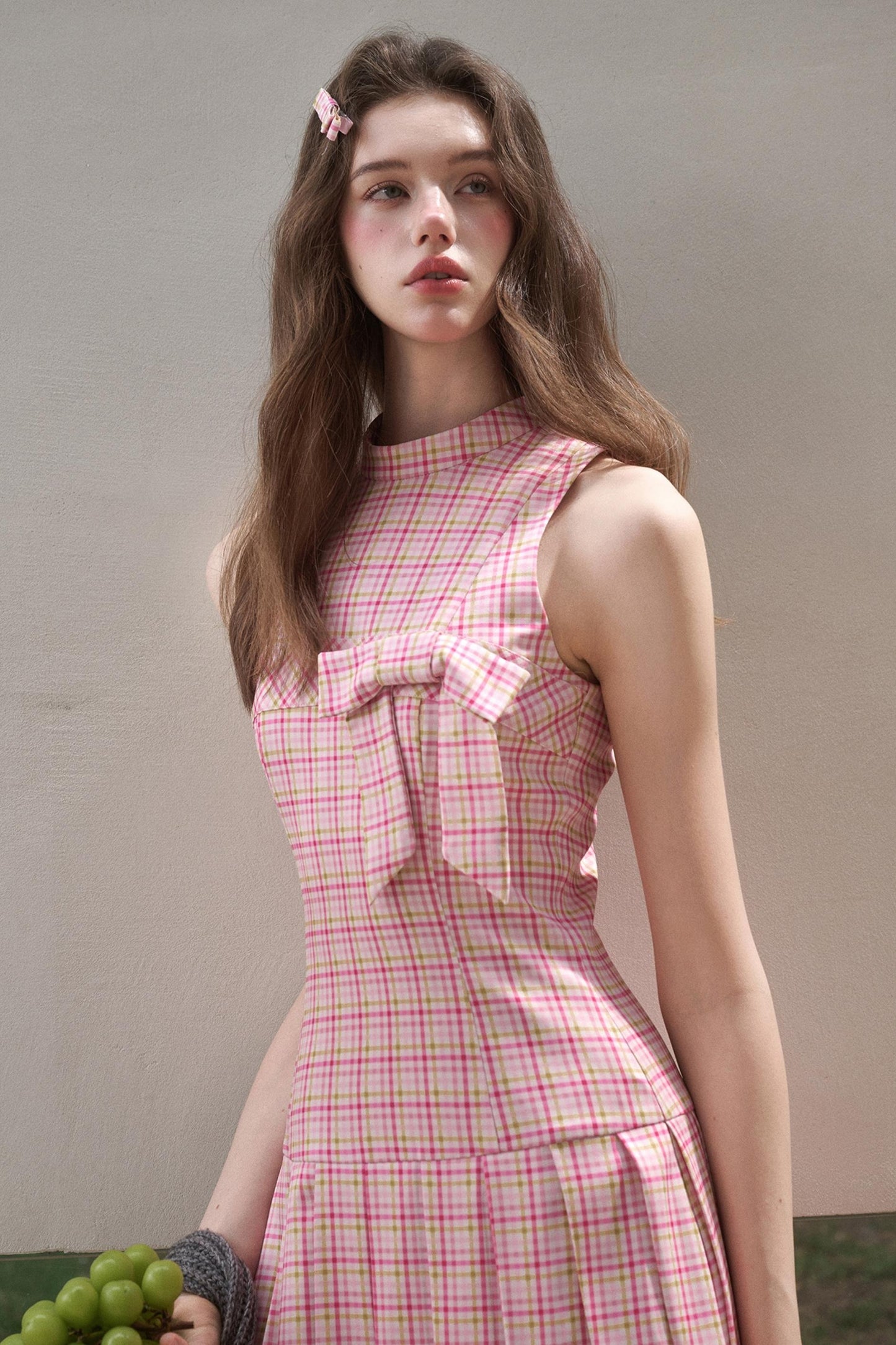 Bow Halterneck Plaid Dress