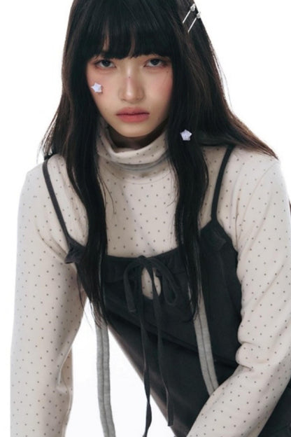 Star Brushed Turtleneck Long-Sleeved Top