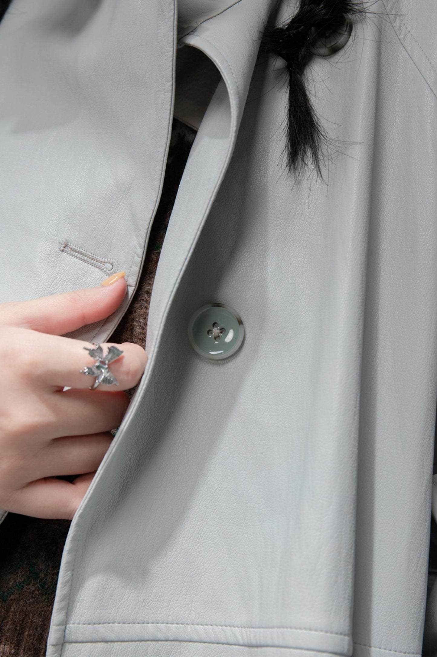 First Gray Leather Trench Coat