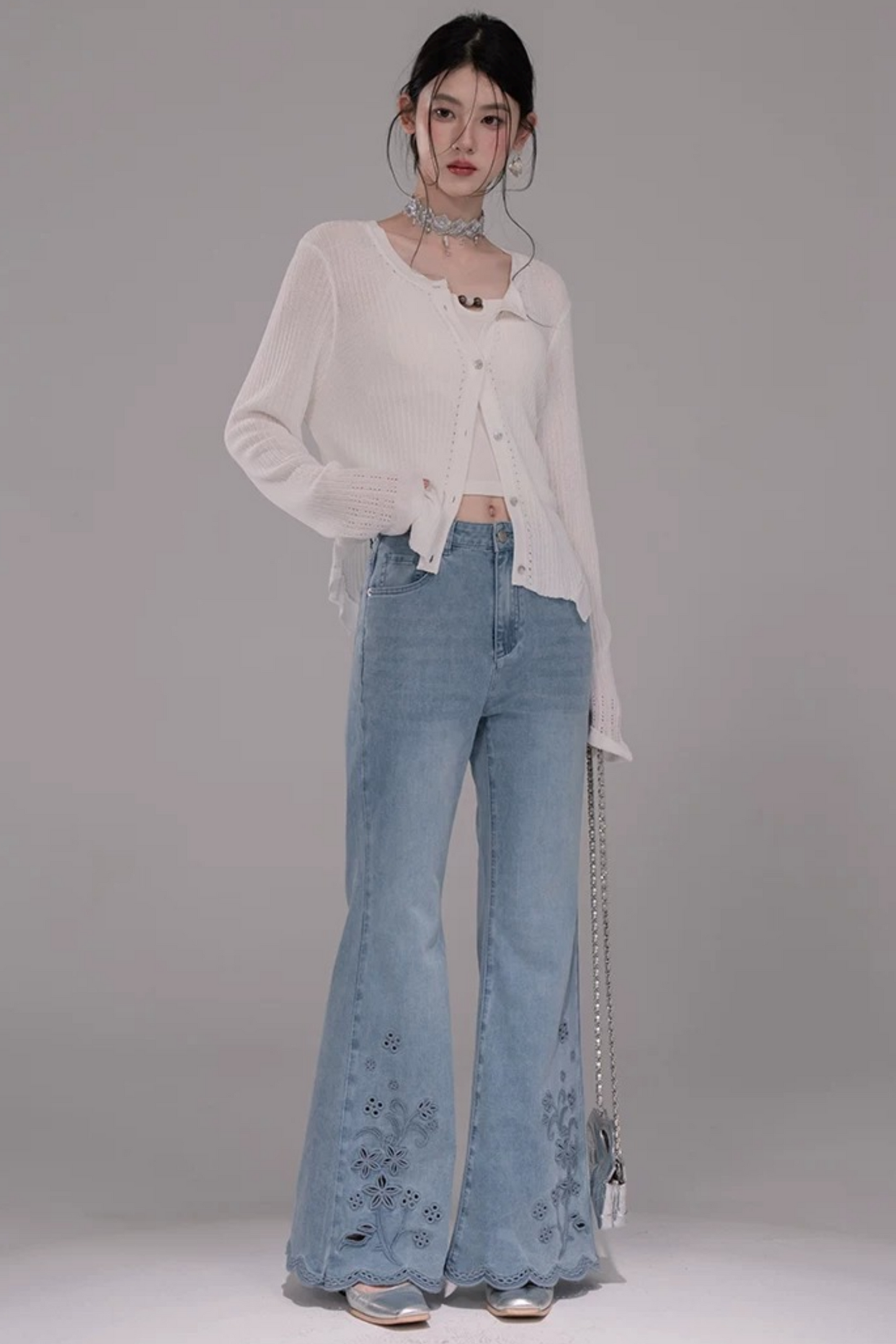 Wolkenweiß Strickjacke