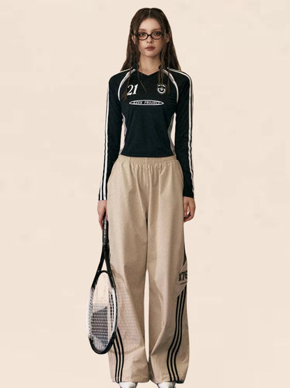 EZEK Drei-Balken-Leggings Cargohose Damen Sommer neue dünne schnell trocknende Jogginghose lose gerade Bein Freizeithose