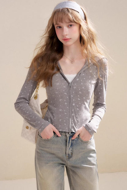 Lyocell Rose Print Hooded Jacket