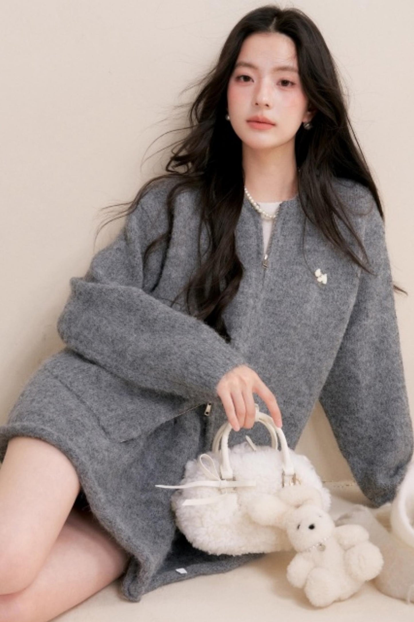 Winter Gray Knitted Cardigan Set-Up