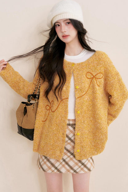 Sunset Velvet Bow knot Cardigan