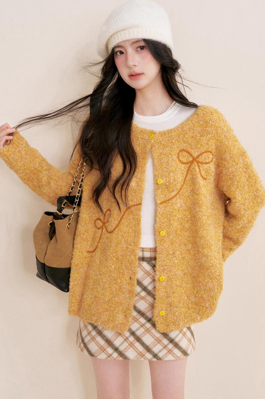 Sunset Velvet Bow knot Cardigan