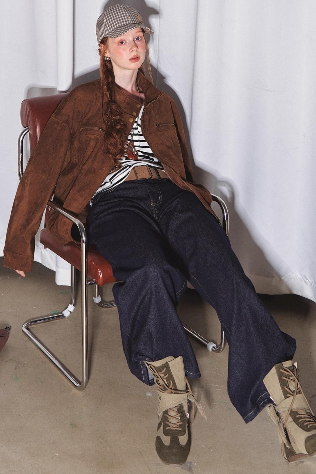 Lapel Suede Silhouette Jacket