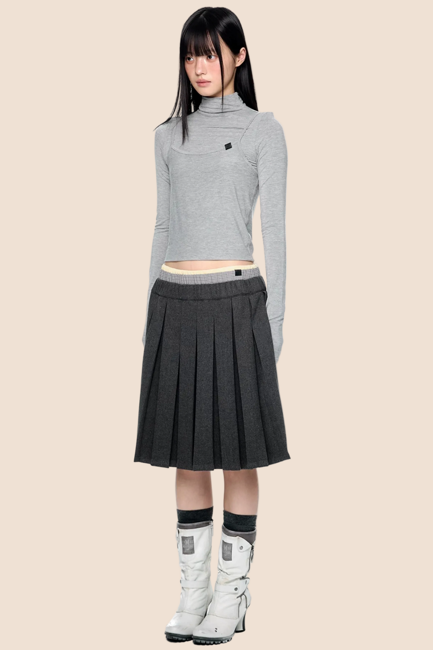 Plaid Patchwork Pleated Skirt