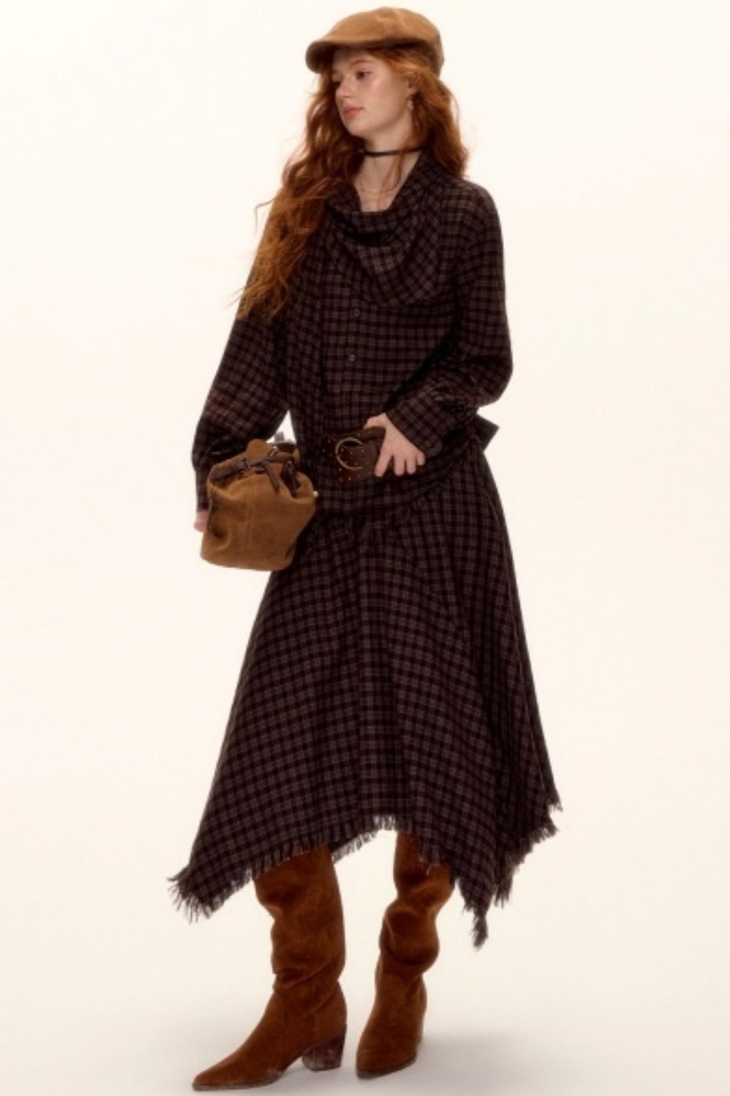 Retro Beaded Plaid Shirt Set-Up