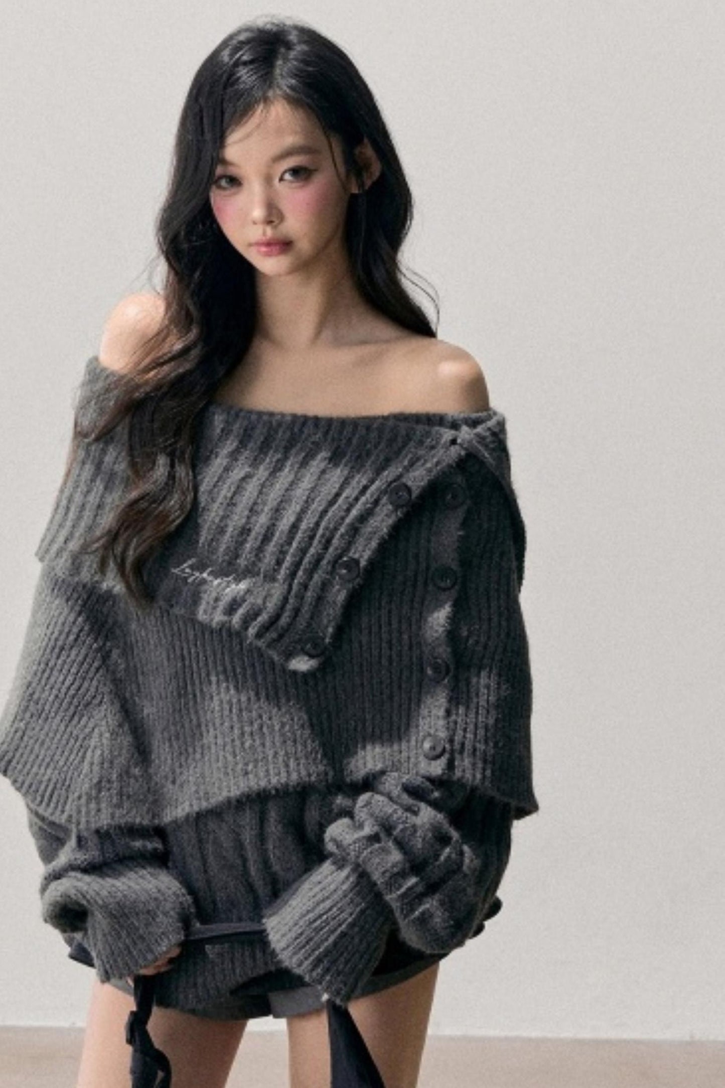 One-Shoulder Knitted Sweater Set