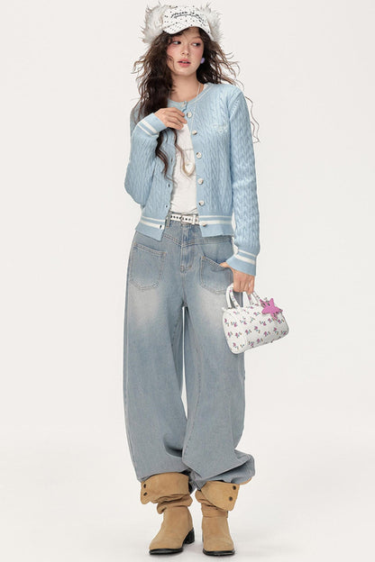 Preppy Slim Cable Knit Jacket