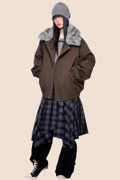 Large Fur Collar Parka Coat