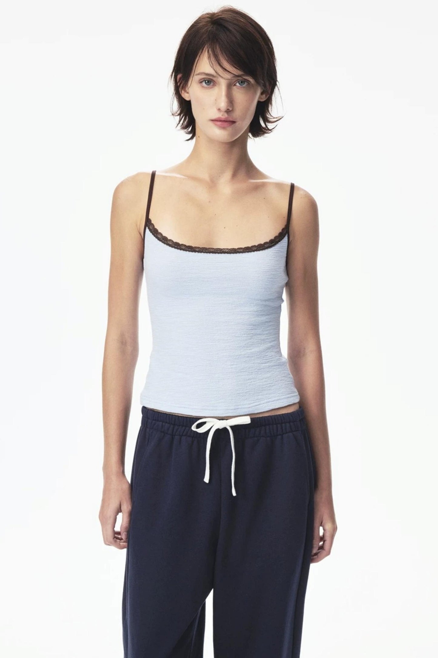 Canotta in pizzo con color-blocking