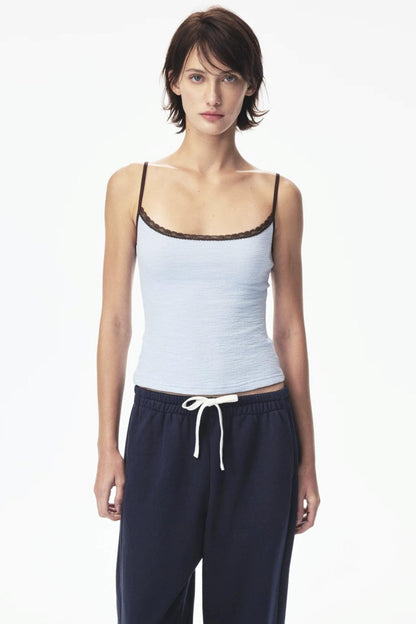 Canotta in pizzo con color-blocking