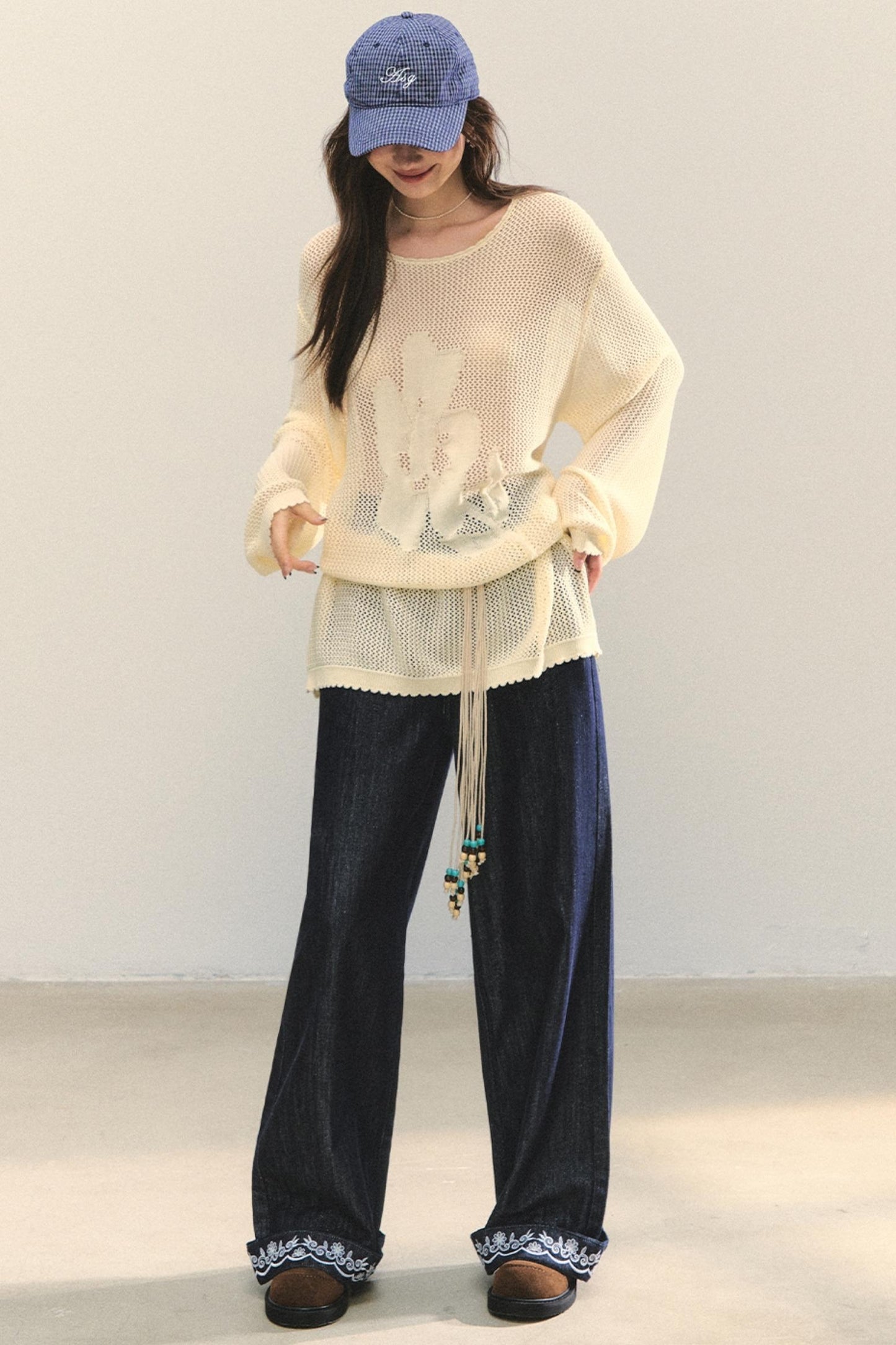 Embroidered Straight-Leg Pants