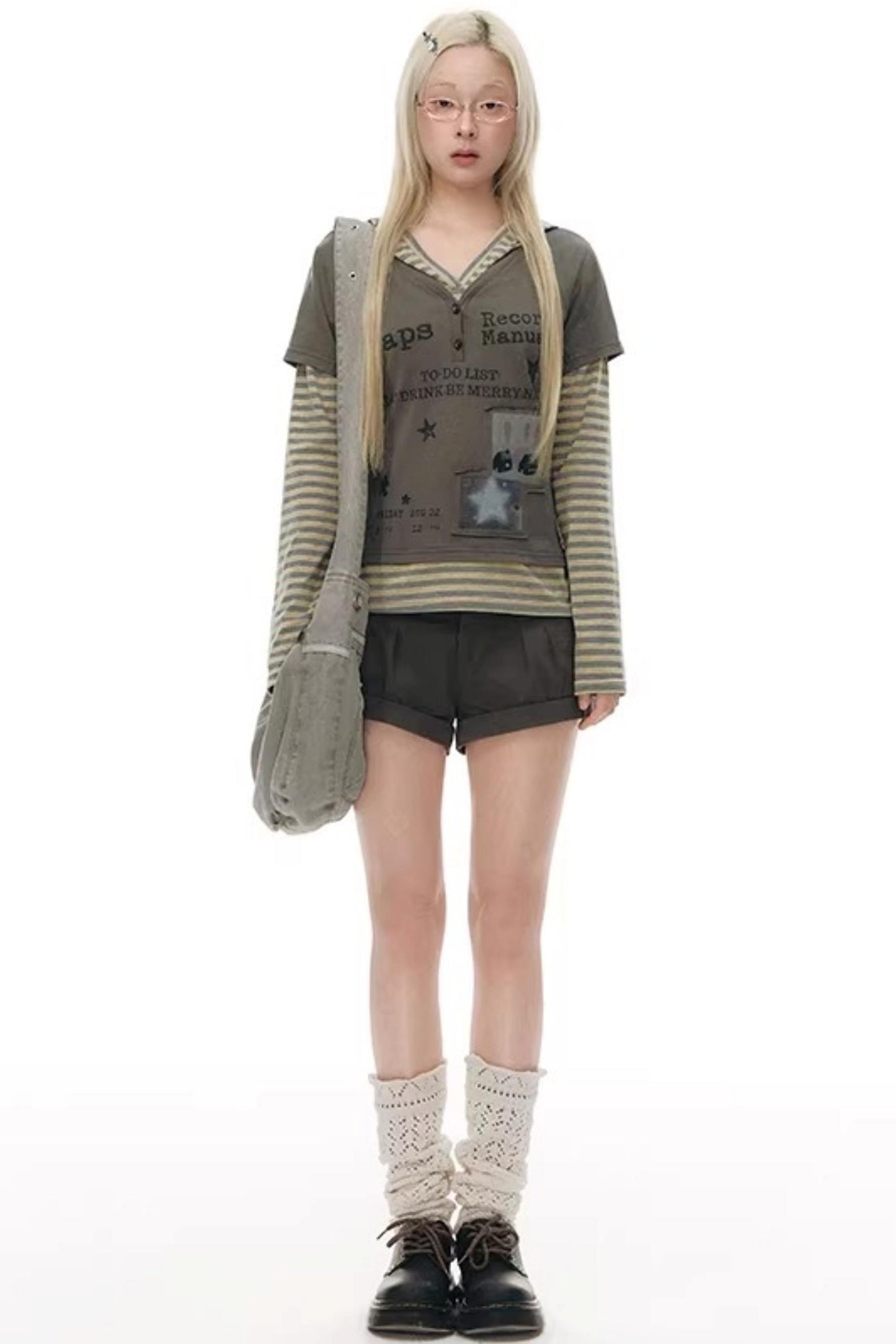 Hooded Spliced Long-Sleeve Top