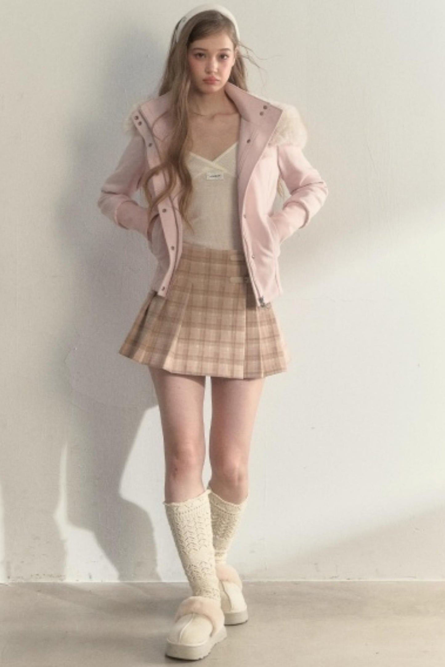 Plaid Leather Buckle Skirt