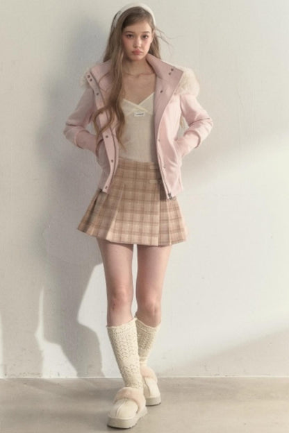 Plaid Leather Buckle Skirt