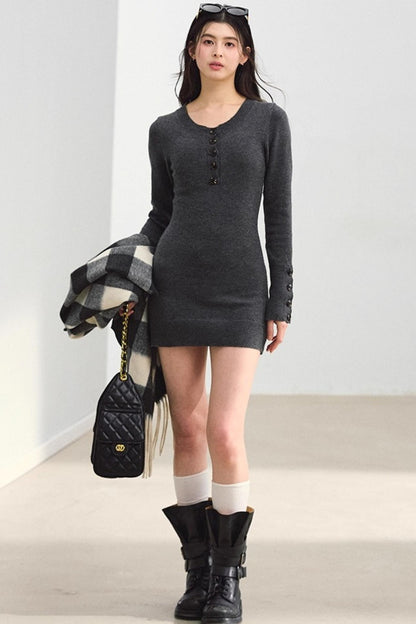 Gray Knitted Bodycon Dress