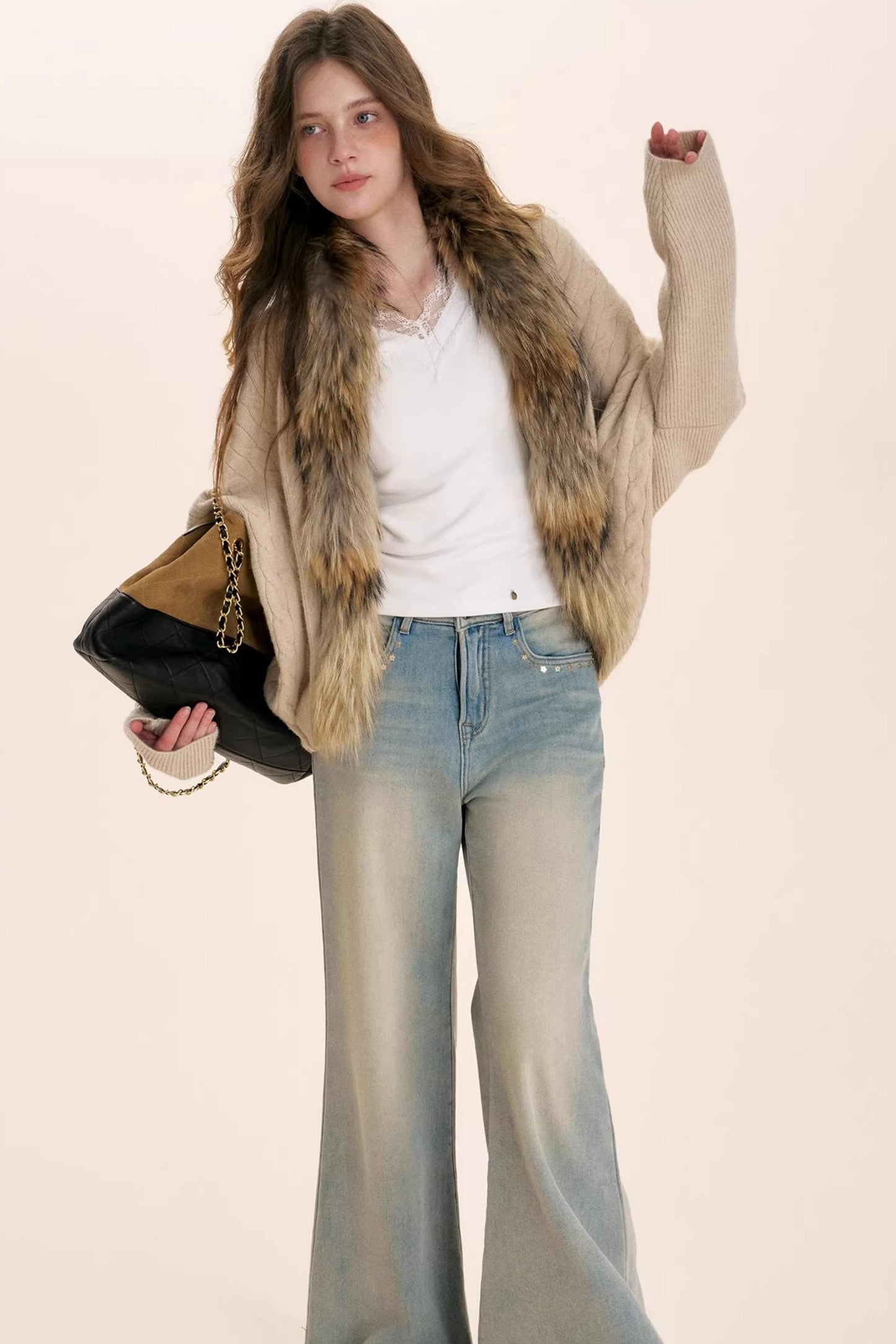 Romantic French Fur Collar Cardigan