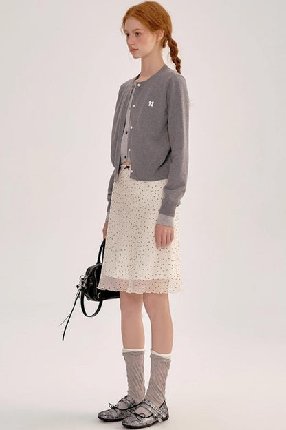 French Polka Dot A-Line Chiffon Skirt