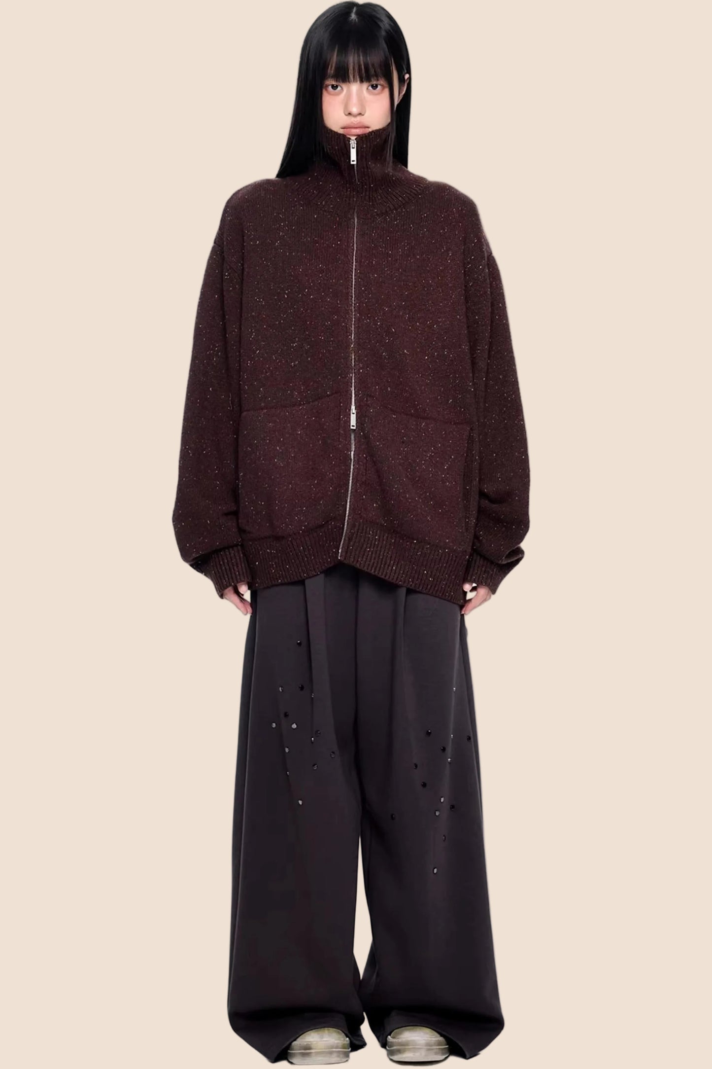 High-Neck Knitted Cardigan