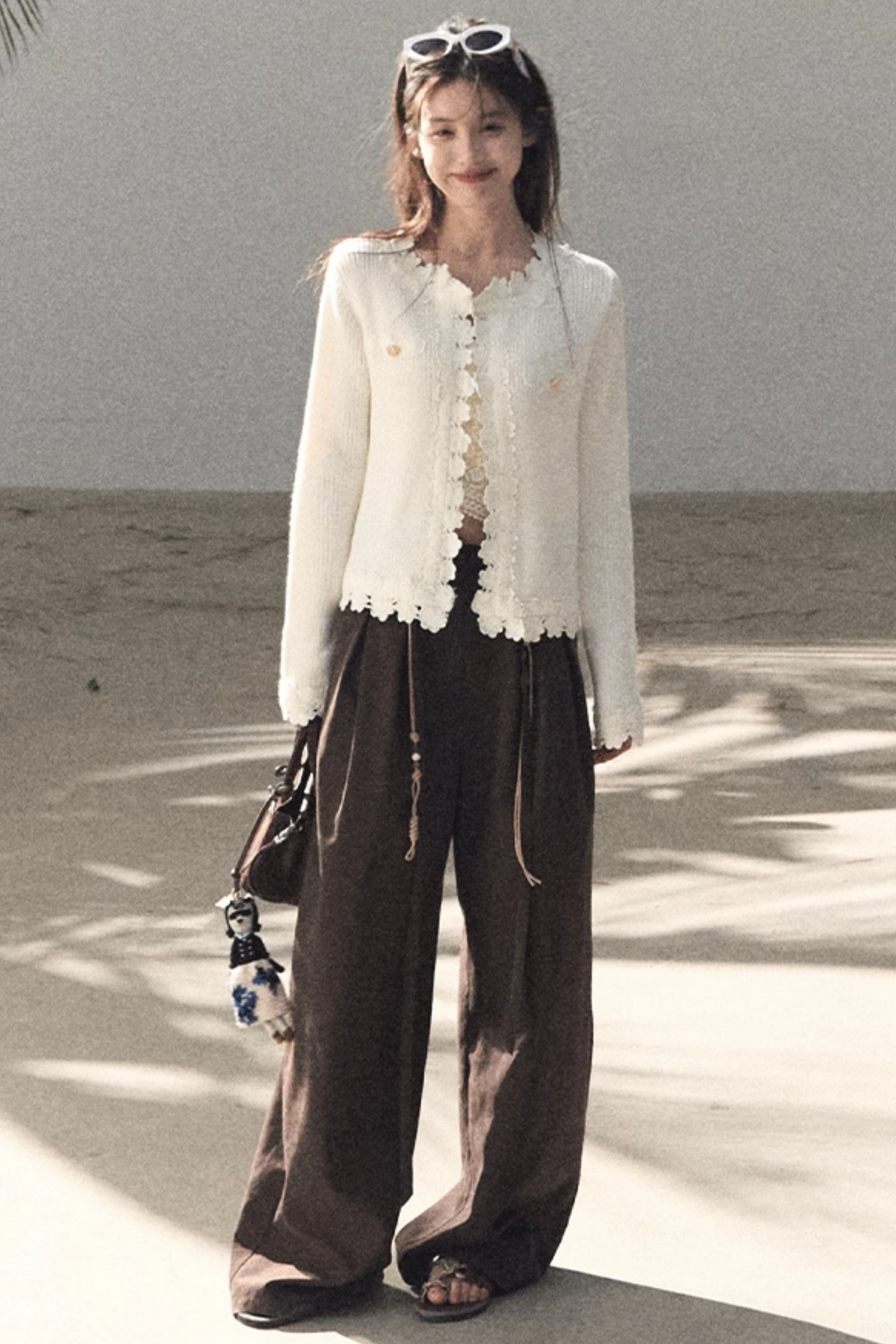 Lange Hose aus plissiertem Mikro-Samt