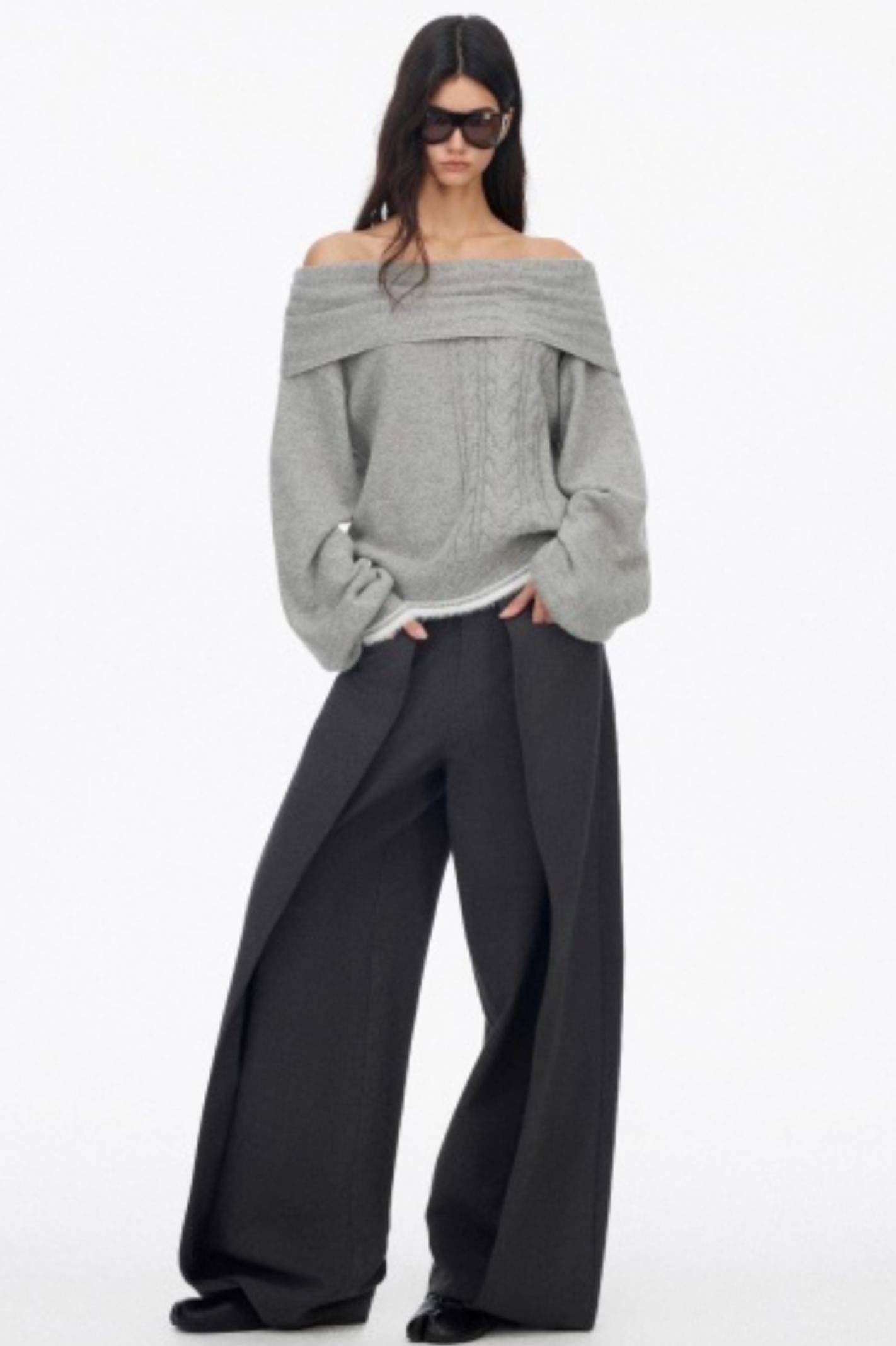 Off-Shoulder Color-Blocked Knit Sweater