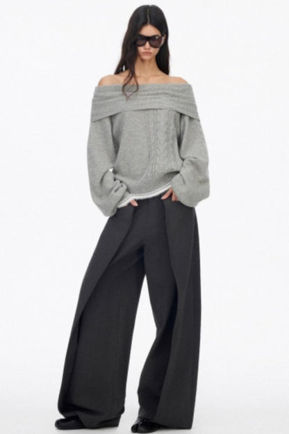 Off-Shoulder Color-Blocked Knit Sweater