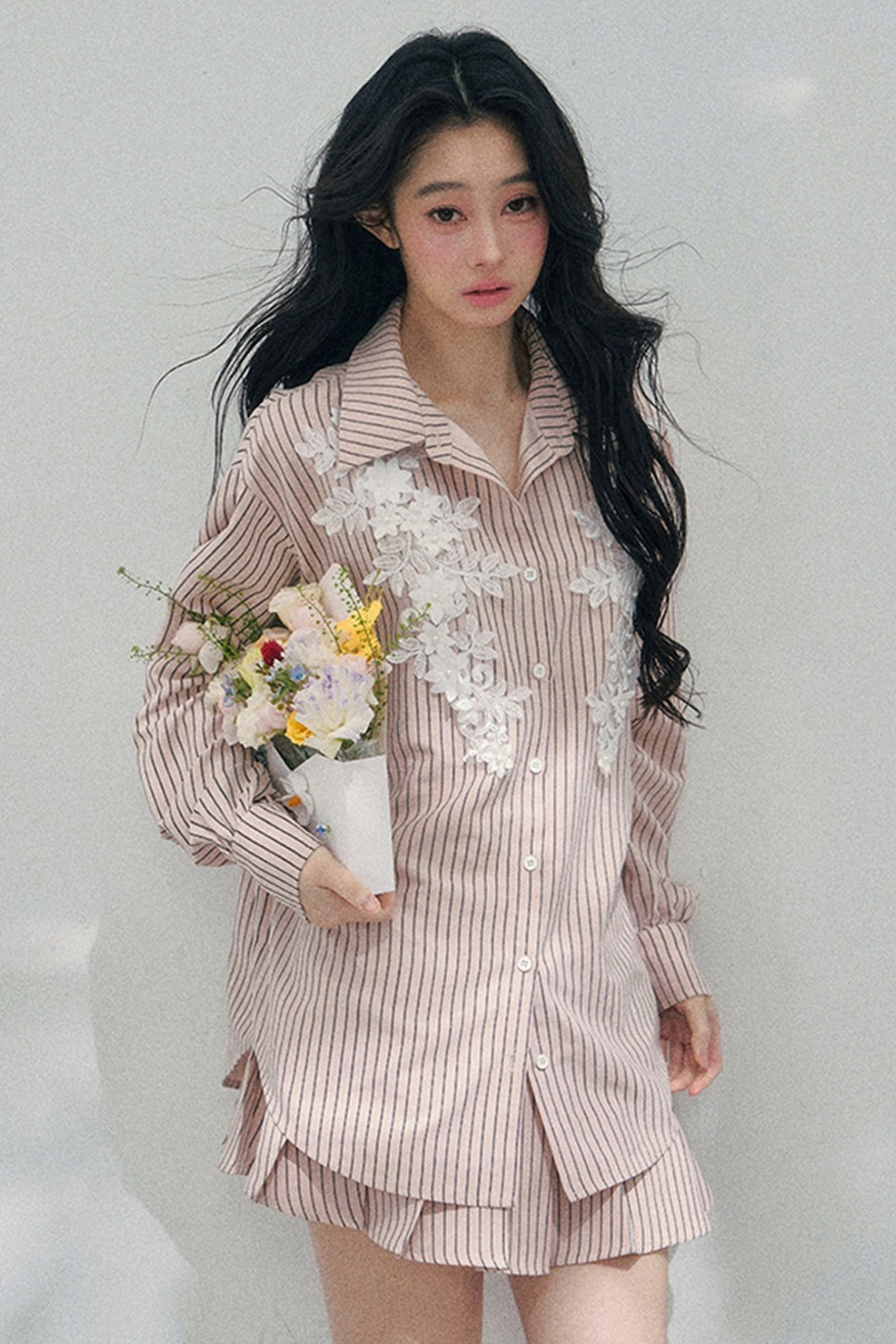 Pink Clouds Lace Shirt Skirt Set-Up