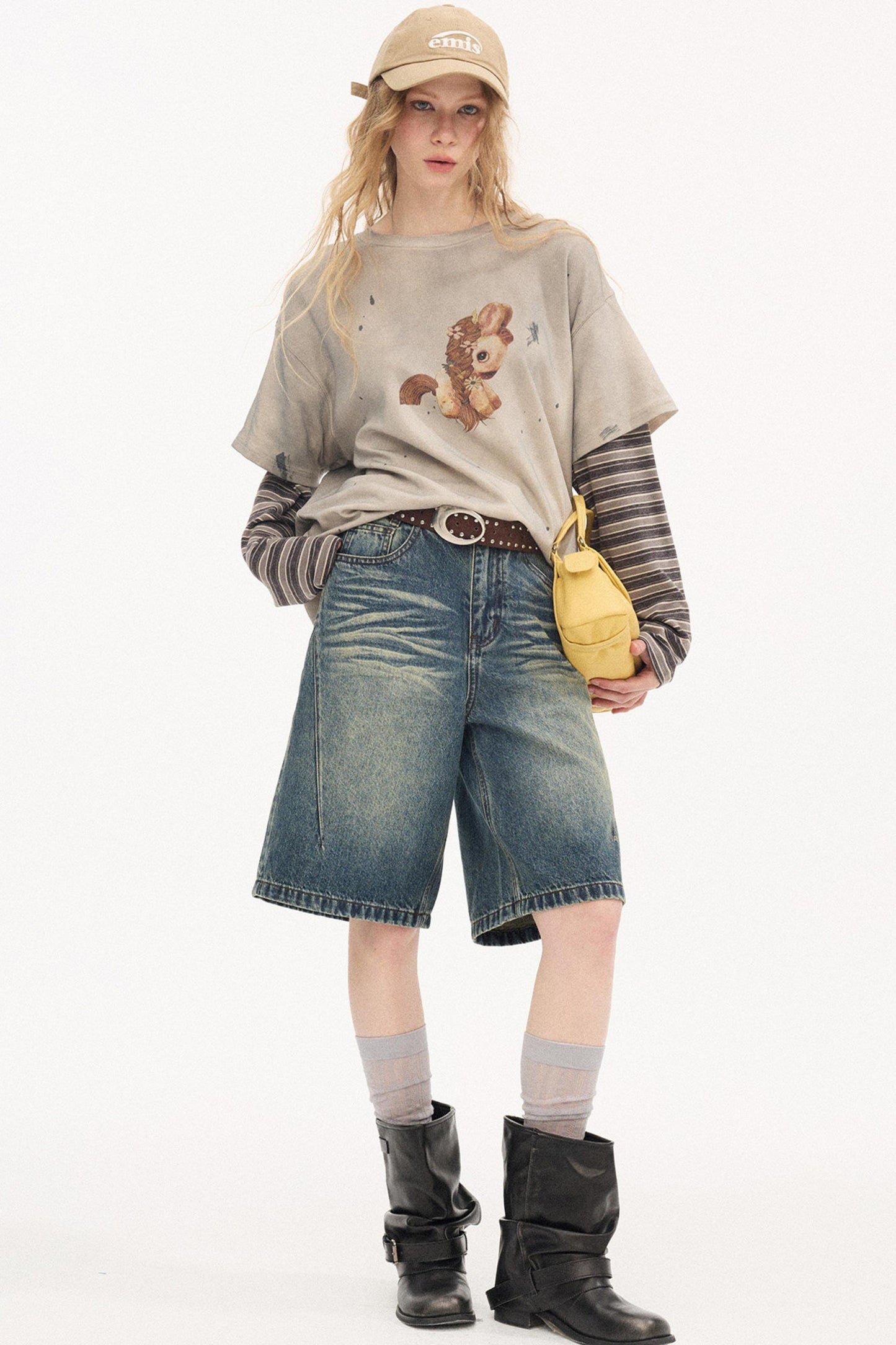 Distressed Denim Split Shorts