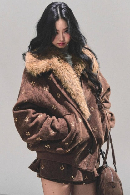 Maillard Wool Jacket With Skirt Set-Up