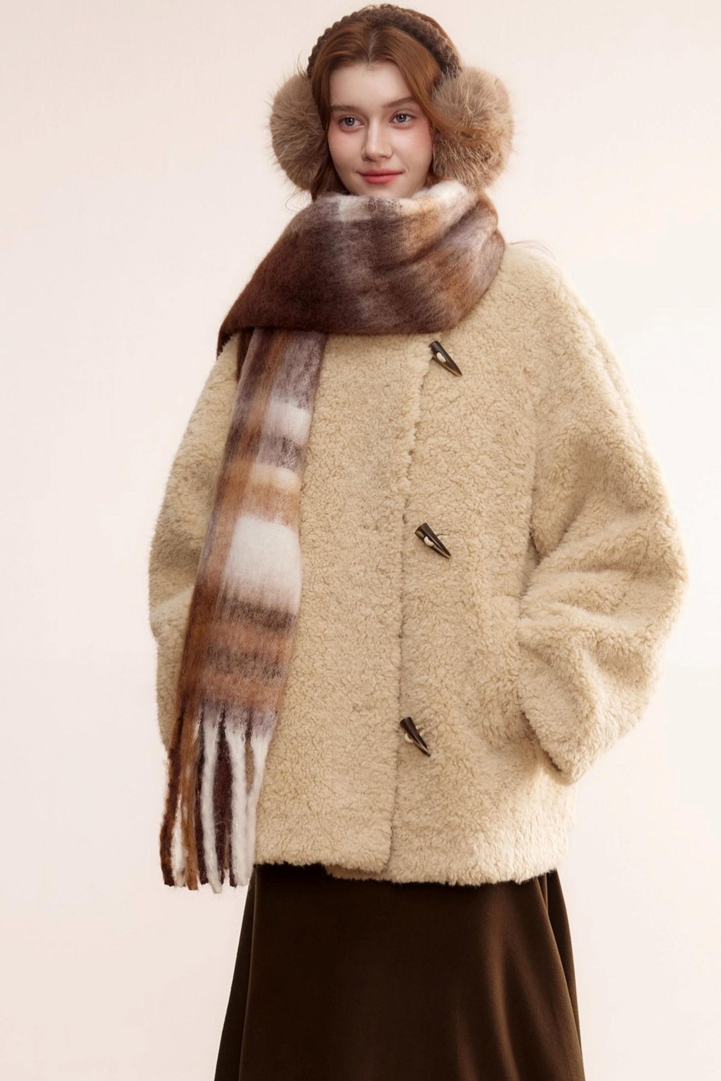 Stand-Up Collar Faux Shearling Coat