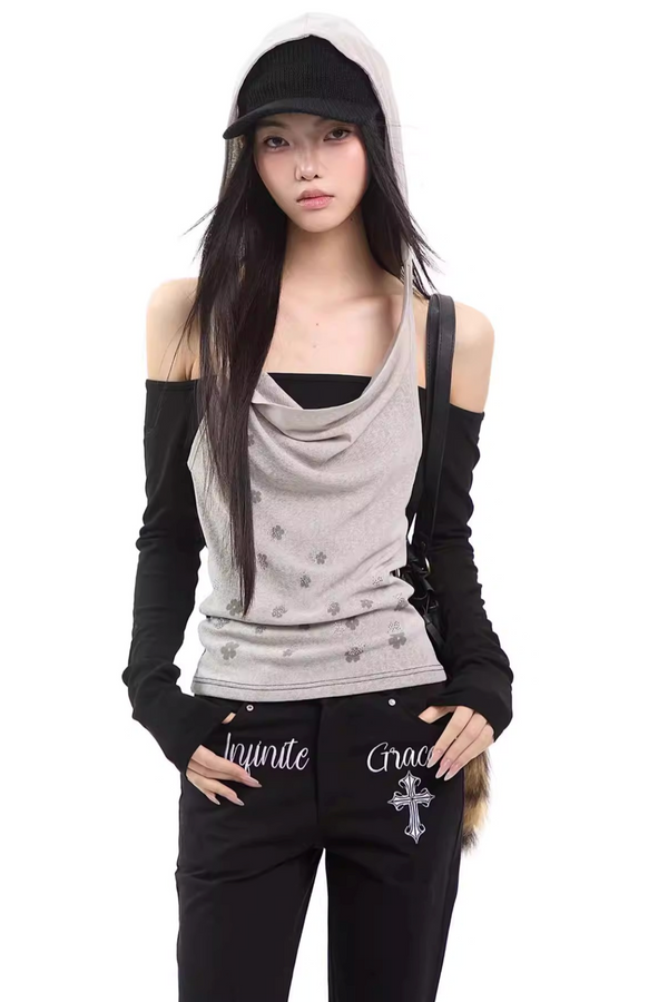 Off-Shoulder Hooded Top