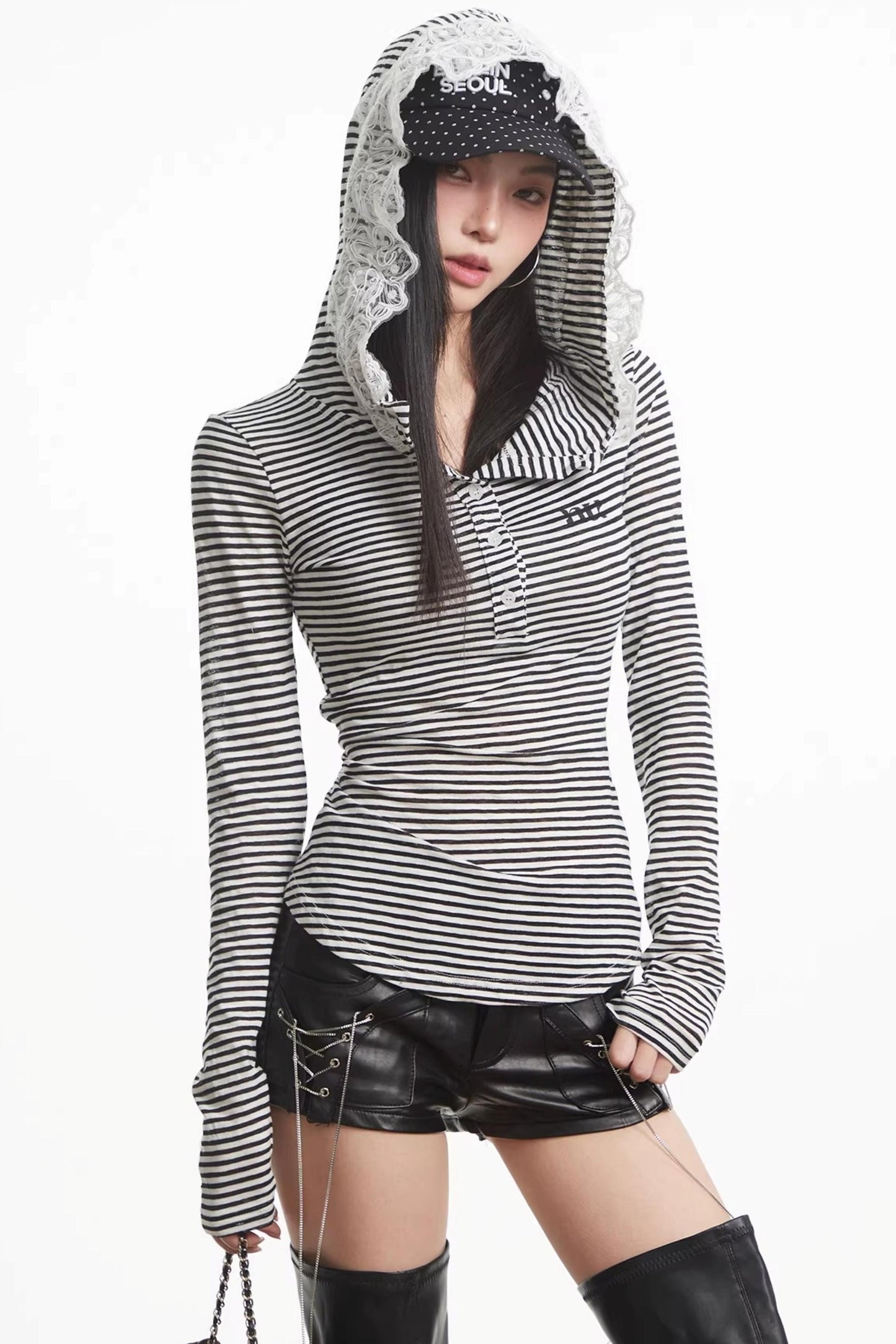 Lace Patchwork Hooded Top