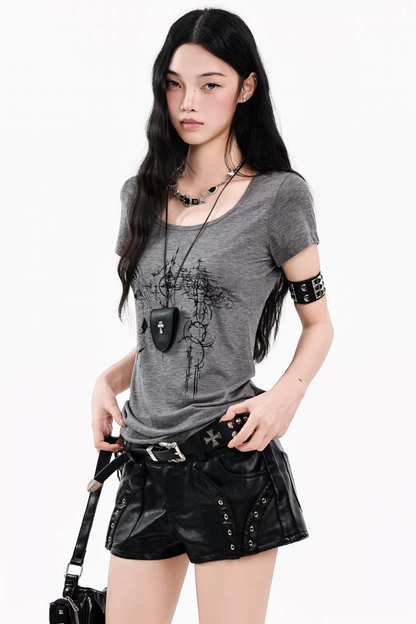 Dunkelgraues Buchstaben-Oberteil