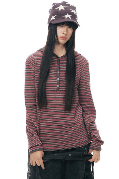 Striped Hooded Color-Block Top
