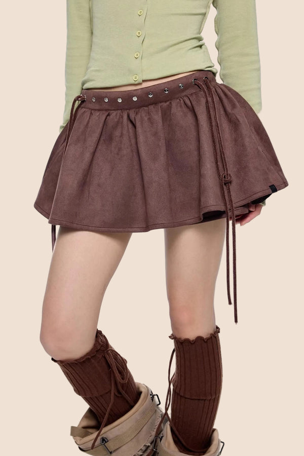 Faux Suede Floral Skirt