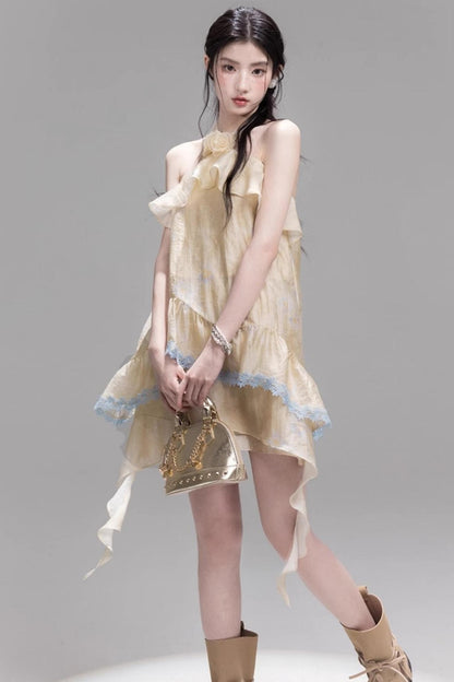 Satin Apricot Halter Top & Skirt Set