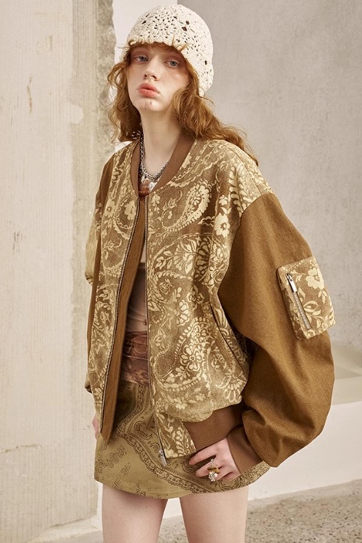 Cashew Print Long Sleeve Flight Jacket