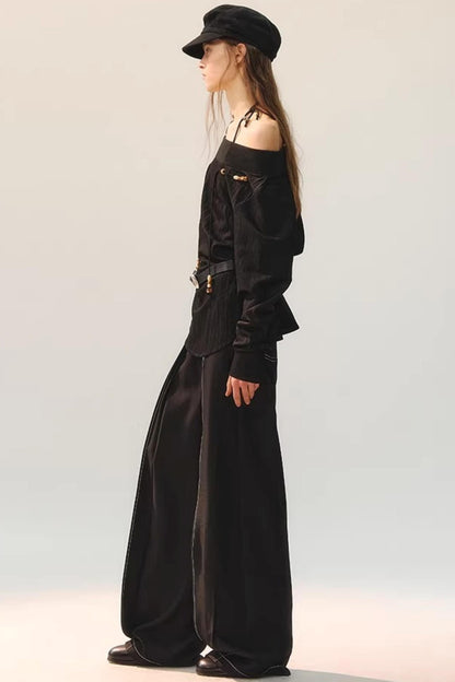 Double Pleated Wide-Leg Pants